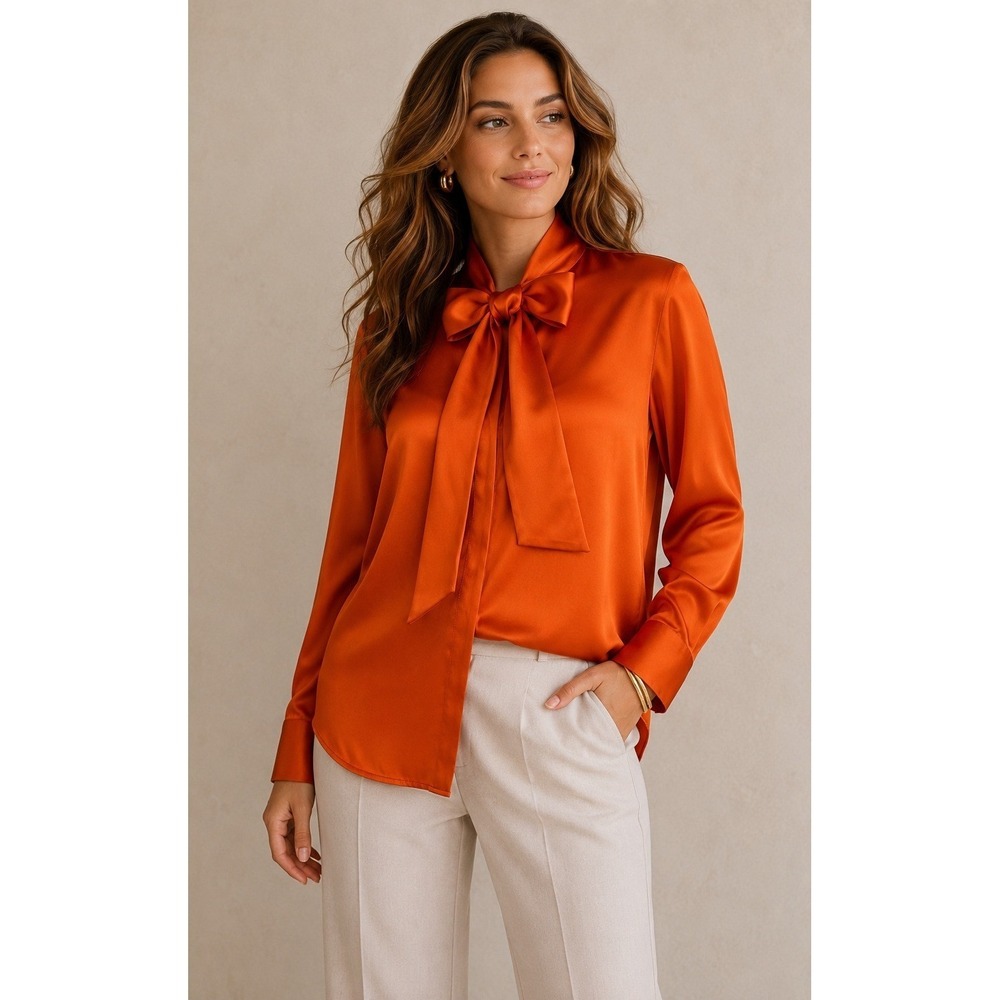 Max & Co. Satin Bow-Tie Blouse in Burnt Orange